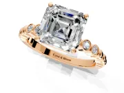 Solitaire Engagement Ring Setting for Asscher Cut Center with Bezel-Dot Beaded Band and Prong Head in Rose Gold
