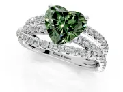 Solitaire Engagement Ring Setting for Fancy Green Heart-Shaped Center with Woven 3-Strand Pave Band and Prong Head in Sterling Silver