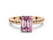 Rope Engagement Ring Setting for Fancy Pink Emerald Cut Center with Accent Shoulders and Prong Head in Rose Gold