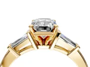 3 Stone Engagement Ring Setting for Emerald Cut Center with Channel Baguette Accents and Prong Head in Yellow Gold