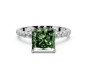Solitaire Engagement Ring Setting for Fancy Green Princess Cut Center with Micro Pave Band and Prong Head in Platinum