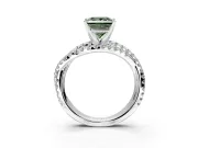 Solitaire Engagement Ring Setting for Fancy Green Princess Cut Center with Woven 3-Strand Pave Band and Prong Head in White Gold