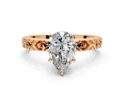 Solitaire Engagement Ring Setting for Pear-Shaped Center with XO Engraved Band and Prong Head in Rose Gold