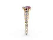 Solitaire Engagement Ring Setting for Fancy Pink Oval Center with Pave Cathedral Shoulders and Prong Head in Yellow Gold