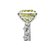 Cluster Engagement Ring Setting for Fancy Yellow Princess Cut Center with Round Cut Accent Band and Prong Head in Platinum