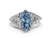 Halo Engagement Ring Setting for Fancy Blue Marquise Center with Marquise and Pave Bypass Band and Prong Head in Platinum