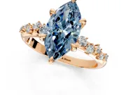Solitaire Engagement Ring Setting for Fancy Blue Marquise Center with Trailing Leaf Accent Band and Prong Head in Rose Gold