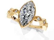 Milgrain Bezel Engagement Ring Setting for Marquise Center with Marquise Stations and Bezel Head in Yellow Gold