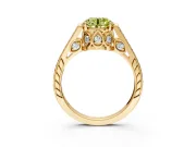 Cathedral Engagement Ring Setting for Fancy Yellow Round Cut Center with Antique-Style Pave Band and Prong Head in Yellow Gold