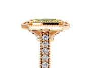 Halo Engagement Ring Setting for Fancy Yellow Emerald Cut Center with Milgrain Pave Band and Bezel Head in Rose Gold