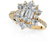 Floral Halo Engagement Ring Setting for Emerald Cut Center with Pave Accents and Prong Head in Yellow Gold