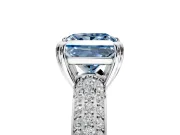 Solitaire Engagement Ring Setting for Fancy Blue Princess Cut Center with Multi-Row Pave Accents and Basket Head in Platinum