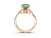 Solitaire Engagement Ring Setting for Fancy Green Asscher Cut Center with Pave Rail Split Shank and Prong Head in Rose Gold