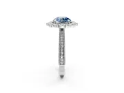 Milgrain Halo Engagement Ring Setting for Fancy Blue Round Cut Center with Bezel Point Accents and Prong Head in Platinum