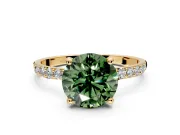 Solitaire Engagement Ring Setting for Fancy Green Round Cut Center with Pave Accents and Prong Head in Yellow Gold