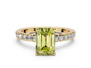 Solitaire Engagement Ring Setting for Fancy Yellow Emerald Cut Center with Round Cut Pave Band and Prong Head in Yellow Gold