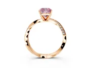 Side Accent Engagement Ring Setting for Fancy Pink Cushion Cut Center with Accent Shoulders and Prong Head in Rose Gold