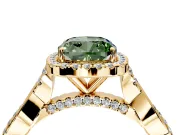 Halo Engagement Ring Setting for Fancy Green Cushion Cut Center with Twist Band and Prong Head in Yellow Gold