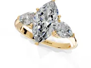 3 Stone Engagement Ring Setting for Marquise Center with Large Pear-Shaped Accents and Prong Head in Yellow Gold