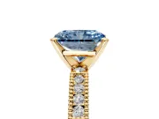 Solitaire Engagement Ring Setting for Fancy Blue Radiant Cut Center with Milgrain-Edged Pave Band and Prong Head in Yellow Gold