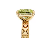 Solitaire Engagement Ring Setting for Fancy Yellow Radiant Cut Center with XO Engraved Band and Prong Head in Yellow Gold