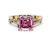 Solitaire Engagement Ring Setting for Fancy Pink Asscher Cut Center with Twisted Pave Split Shank and Prong Head in Yellow Gold