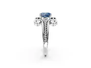 Solitaire Engagement Ring Setting for Fancy Blue Cushion Cut Center with Twisted Band and Scroll Prong Head in White Gold