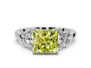 Solitaire Engagement Ring Setting for Fancy Yellow Princess Cut Center with Marquise Flower Shoulders and Prong Head in Platinum