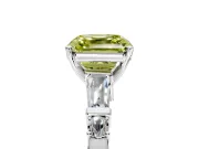 Bar-Set Engagement Ring Setting for Fancy Yellow Asscher Cut Center with Tapered Baguette Accents and Prong Head in Platinum