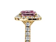 Halo Engagement Ring Setting for Fancy Pink Asscher Cut Center with Raised Halo, Pave Band and Prong Head in Yellow Gold