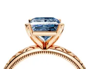 Solitaire Engagement Ring Setting for Fancy Blue Princess Cut Center with XO Engraved Band and Prong Head in Rose Gold