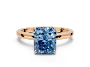 Solitaire Engagement Ring Setting for Fancy Blue Radiant Cut Center with Fine Wire Band and Prong Head in Rose Gold