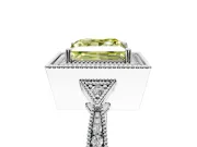Halo Engagement Ring Setting for Fancy Yellow Princess Cut Center with Milgrain Rim, Pave Band and Prong Head in Sterling Silver