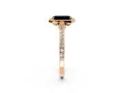 Halo Engagement Ring Setting for Fancy Black Emerald Cut Center with Pave Accents, Heart Basket and Prong Head in Rose Gold