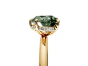 Hidden Halo Engagement Ring Setting for Fancy Green Heart-Shaped Center with Thin Rounded Band and Prong Head in Yellow Gold