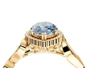 Halo Engagement Ring Setting for Fancy Blue Marquise Center with Leaf Motif Split Shank and Prong Head in Yellow Gold