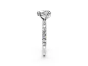 Solitaire Engagement Ring Setting for Heart-Shaped Center with Micro Pave Band and Prong Head in White Gold