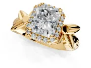 Halo Engagement Ring Setting for Radiant Cut Center with Floral Band and Prong Head in Yellow Gold