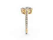 Accent Halo Engagement Ring Setting for Oval Center with Full-Length Pave Band and Prong Head in Yellow Gold