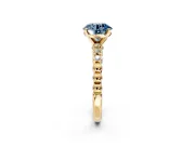 Solitaire Engagement Ring Setting for Fancy Blue Round Cut Center with Bezel-Dot Beaded Band and Prong Head in Yellow Gold