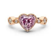 Vintage Station Engagement Ring Setting for Fancy Pink Heart-Shaped Center with Accents and Prong Head in Rose Gold