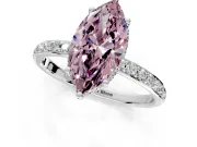 Hidden Halo Engagement Ring Setting for Fancy Pink Marquise Center with Pave Band and Prong Head in White Gold