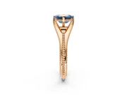 Solitaire Engagement Ring Setting for Fancy Blue Emerald Cut Center with Milgrain Cathedral Band and Prong Head in Rose Gold