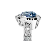 Milgrain Halo Engagement Ring Setting for Fancy Blue Heart-Shaped Center with Wide Pave Band and Prong Head in White Gold