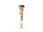 Leaf Motif Engagement Ring Setting for Fancy Green Round Cut Center with Pave Band and Prong Head in Rose Gold