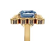 Cluster Halo Engagement Ring Setting for Fancy Blue Asscher Cut Center with Milgrain Bezel Accents and Prong Head in Yellow Gold