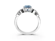 Leaf Engagement Ring Setting for Fancy Blue Oval Center with Milgrain Accent Band and Prong Head in Sterling Silver