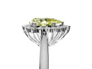 Starburst Halo Engagement Ring Setting for Fancy Yellow Pear-Shaped Center with Thin Round-Wire Band and Prong Head in Platinum