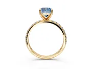 Solitaire Engagement Ring Setting for Fancy Blue Cushion Cut Center with Micro Pave Band and Prong Head in Yellow Gold