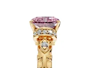Solitaire Engagement Ring Setting for Fancy Pink Radiant Cut Center with Filigree Band and Prong Head in Yellow Gold